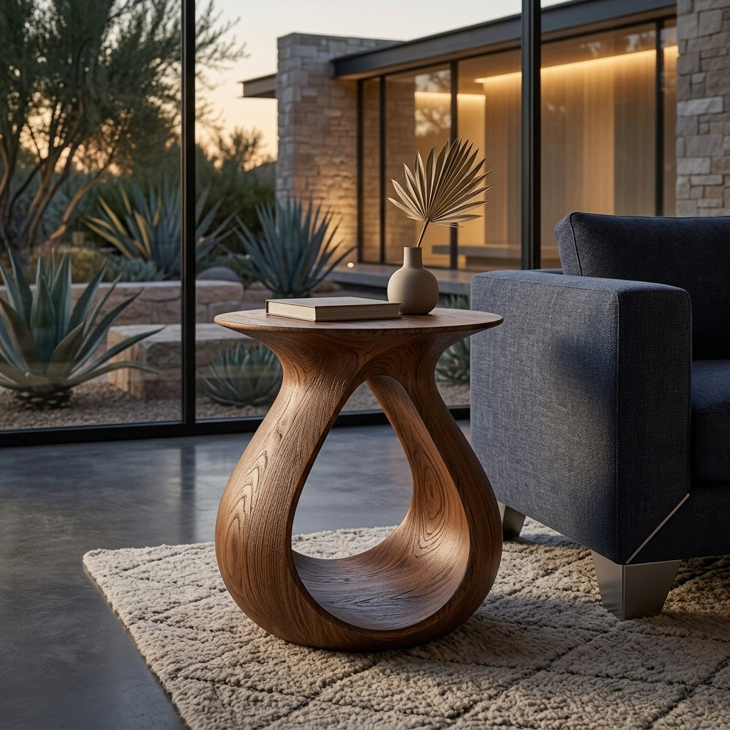 Organic Natural Wood Teardrop Side Table For Living Room Decor