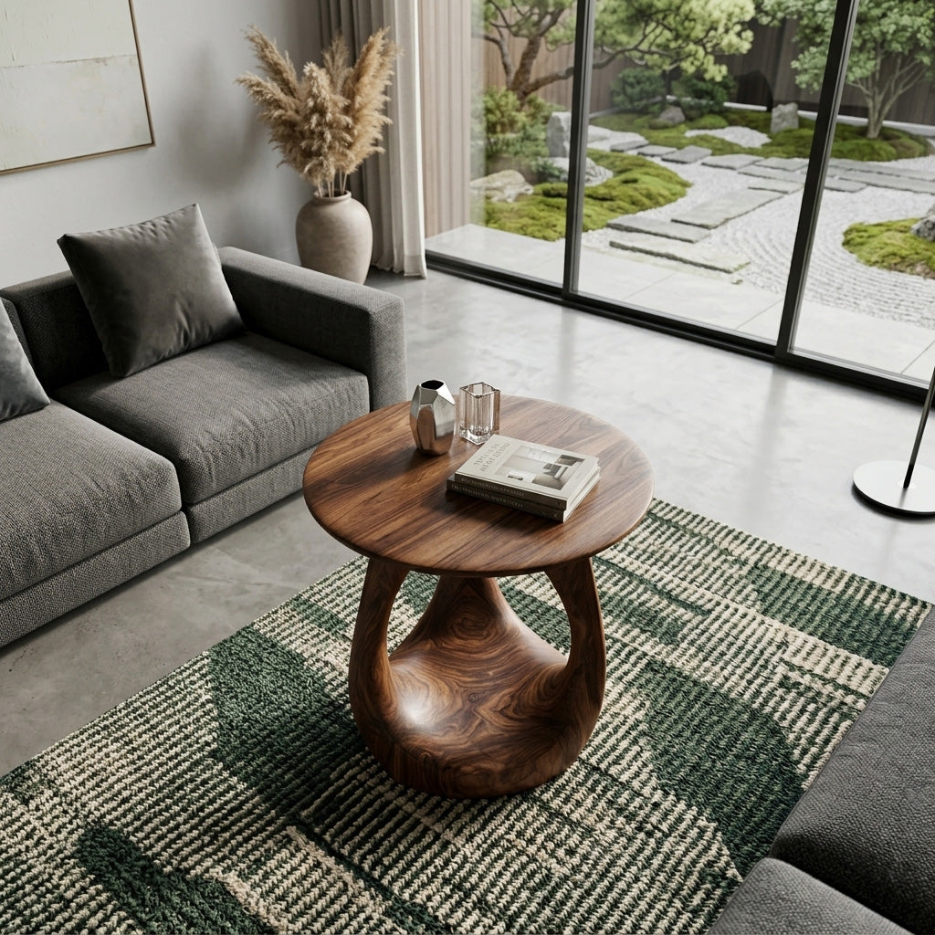 Modern Sculptural Wooden Loop Side Table For Home Decor