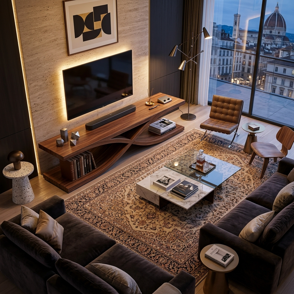 Modern Wooden TV Stand With Sculptural X-shaped For Living
