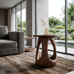 Organic Wooden Open Arch Side Table For Living Room