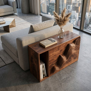 Modern Wooden Sculptural Wave Front Side Table For Living Room
