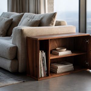 Organic Natural Wood Carved Front Side Table For Living Room