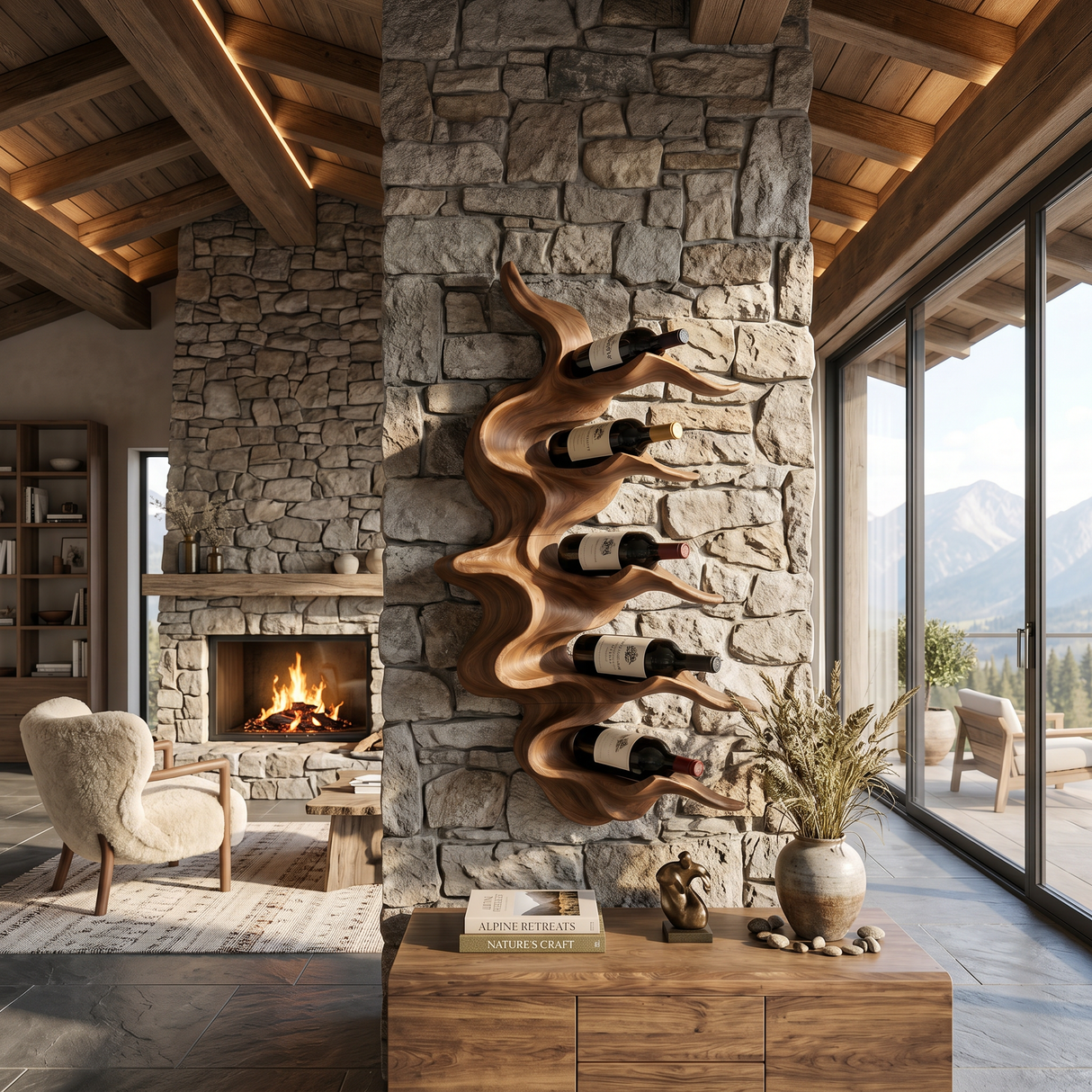 Organic Mountain Ridge Wine Rack For Home Bar