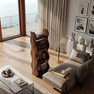 Modern Natural Wood Tall Magazine Rack For Living Storage