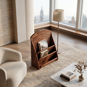 Organic Carved Wooden Magazine Rack For Home Storage