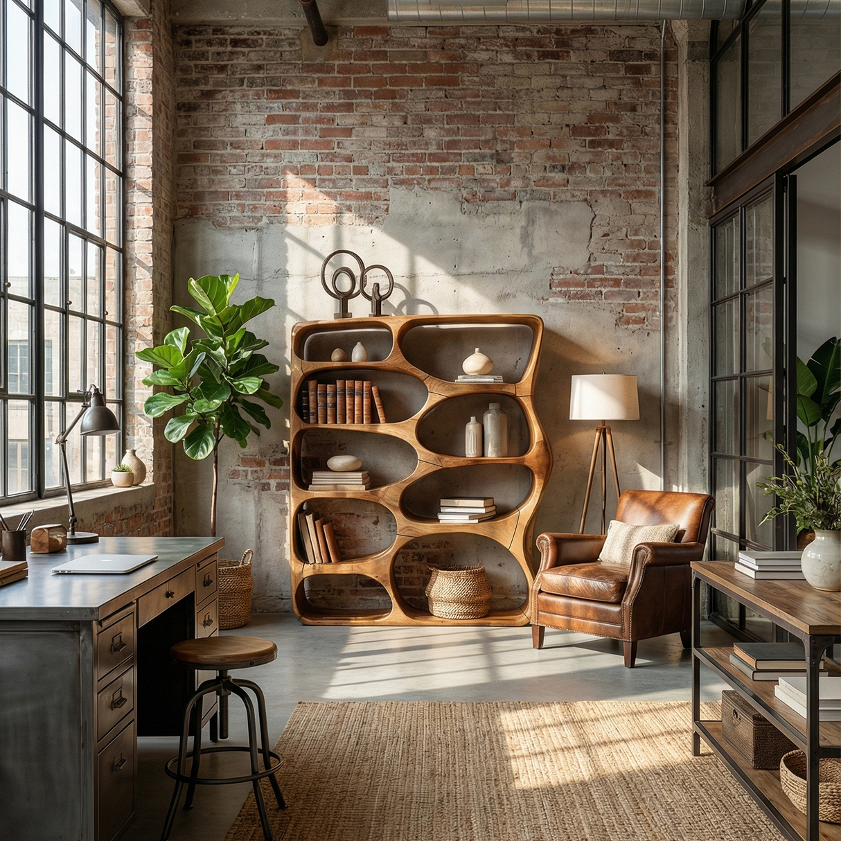 Minimalist Modern Curved Bookshelf Home Office Storage