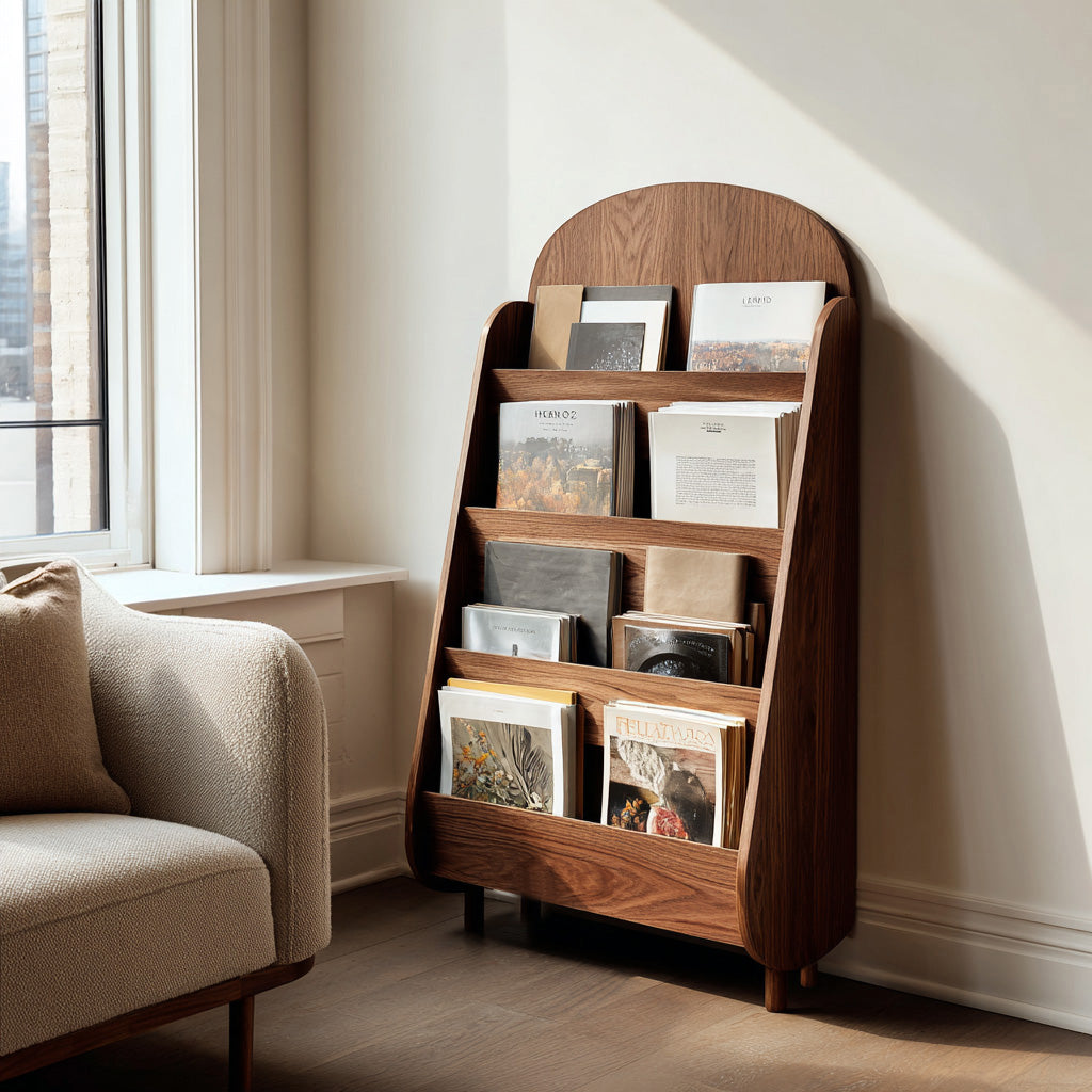 Contemporary Wooden Rounded Arch Magazine Rack For Reading Corner