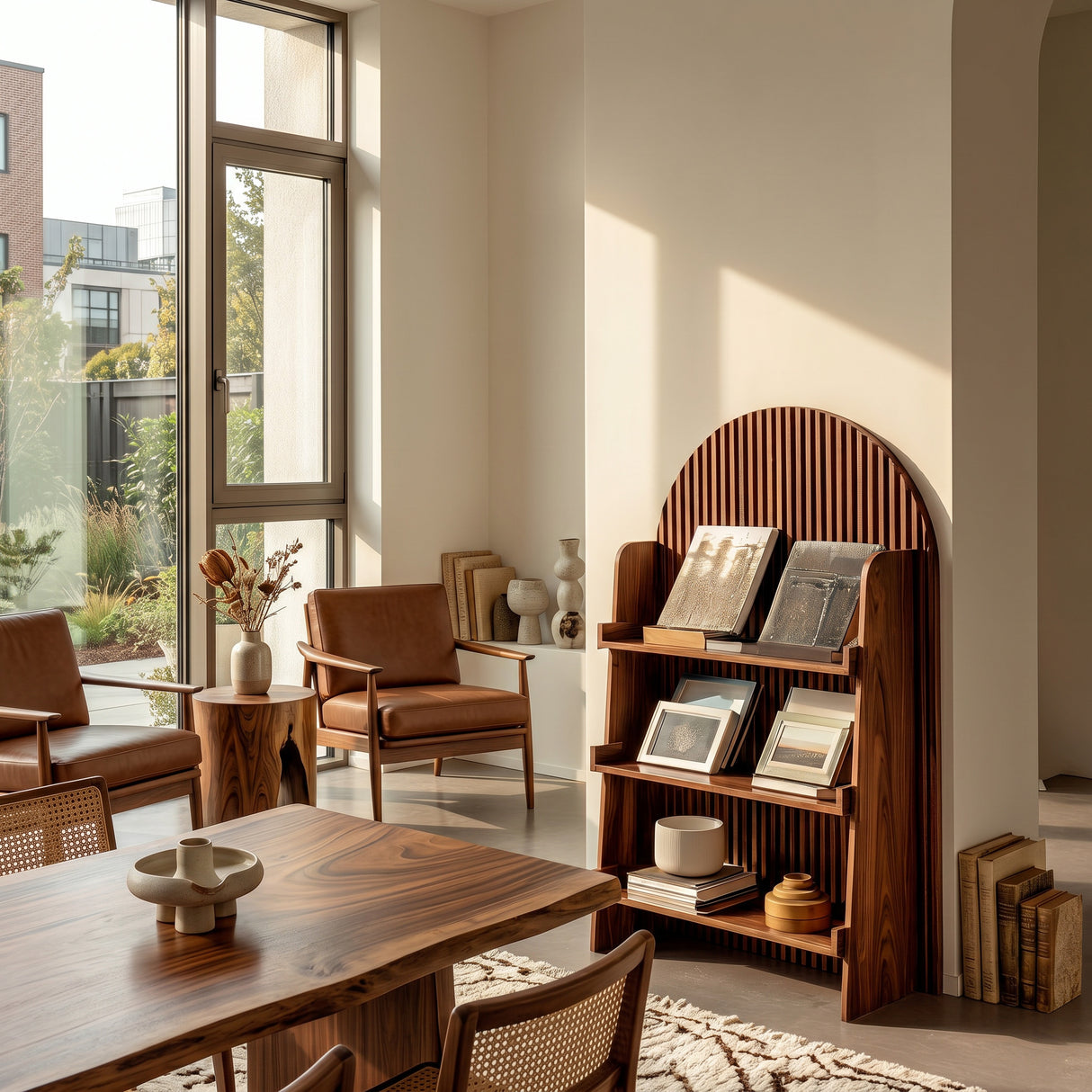 Handcrafted Wooden Carved Arch Magazine Rack For Reading Nook