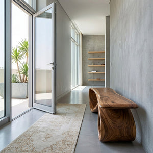 Curved Natural Wood Bench For Contemporary Living Room Decor