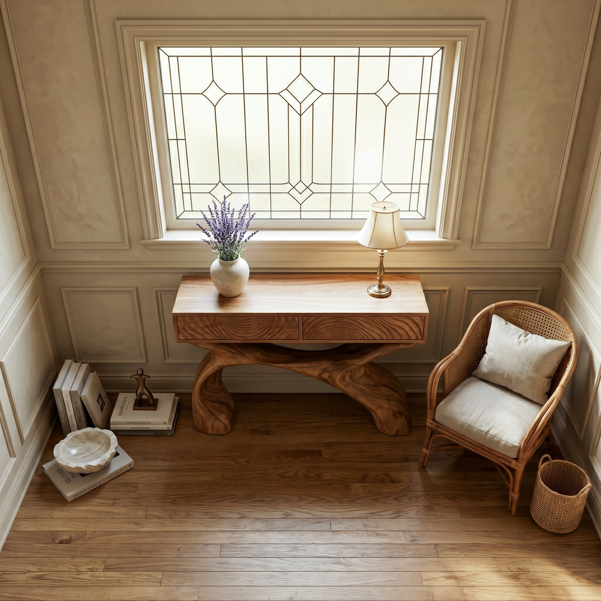 Contemporary Sculptural Wood Console Table For Hallway