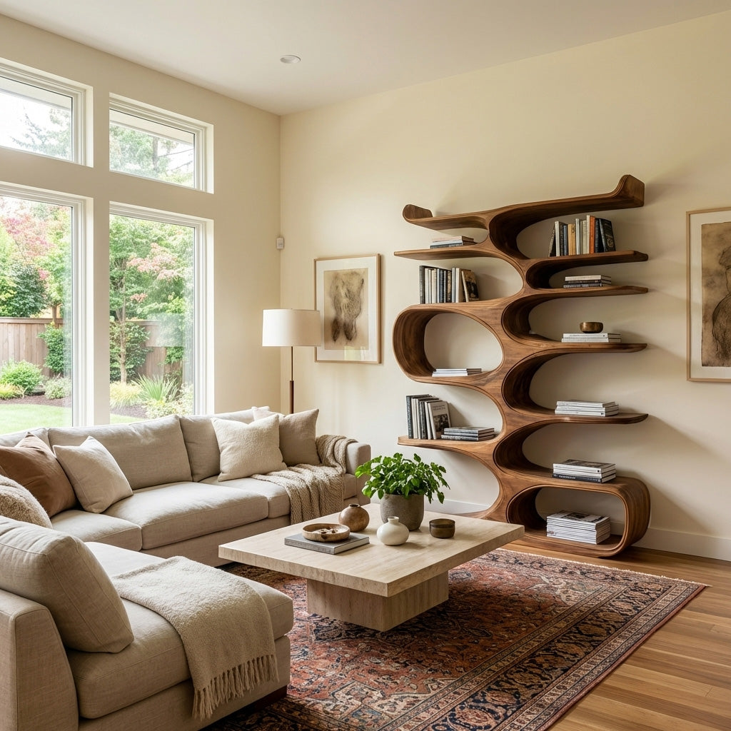 Mid Century Natural Wood Bookshelf For Living Room Furniture
