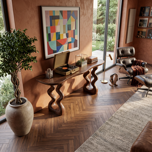 Mid Century Curved Entry Table For Luxury Interior Space