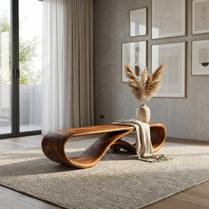 Modern Sculptural Natural Wood Bench For Entryway Decor Space