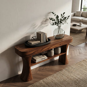 Scandinavian Sculptural Wood Console Table For Entryway
