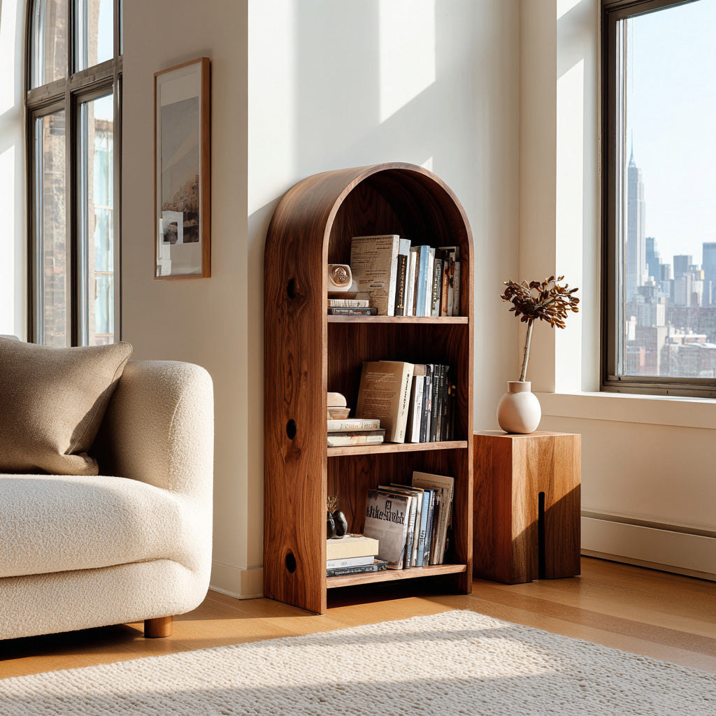 Minimalist Wooden Magazine Rack With Arched Form For Living