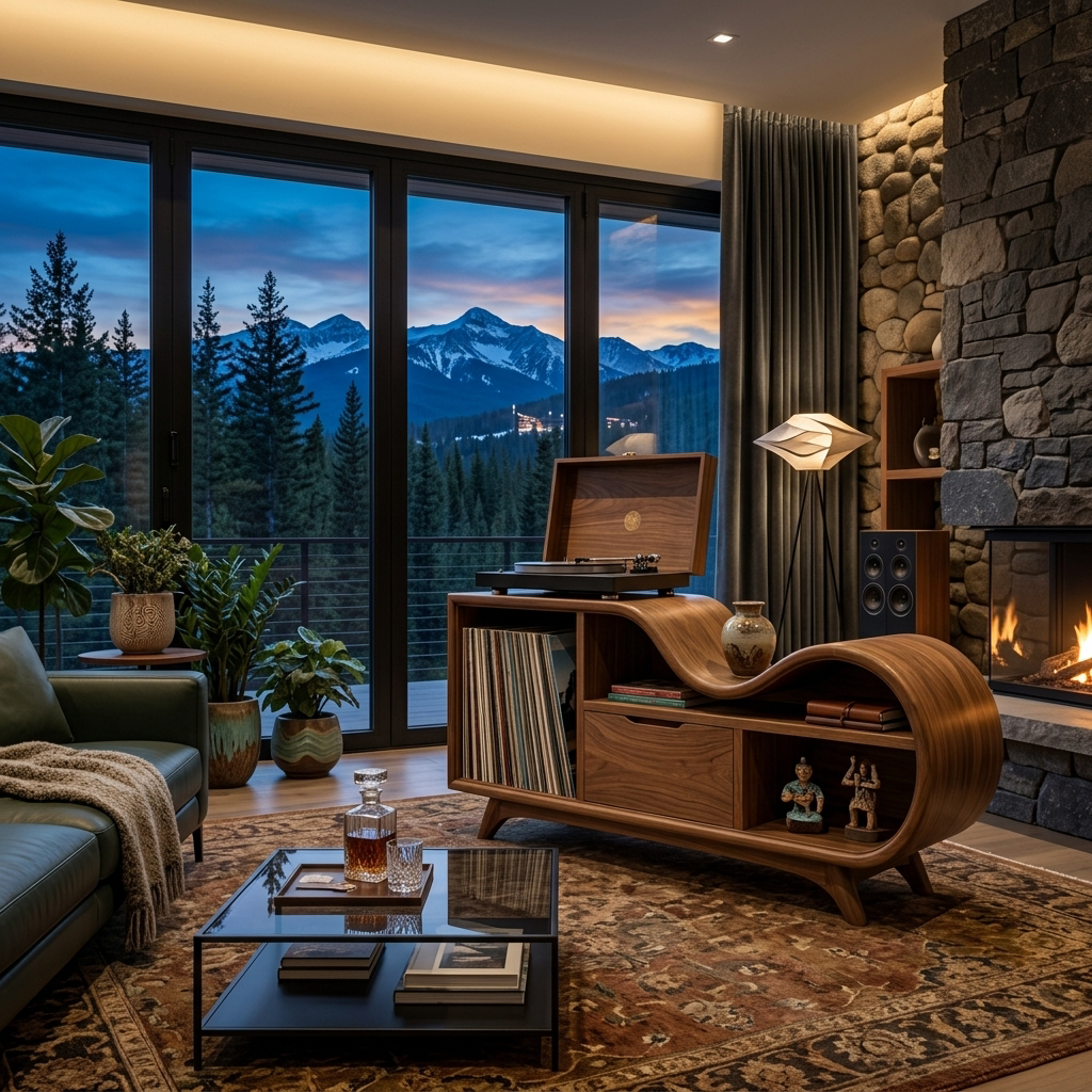 Organic Record Cabinet Undulating Design For Living Room
