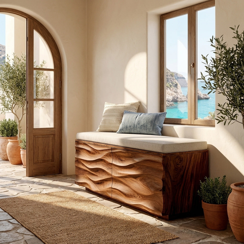 Modern Wave Storage Bench For Home Decor