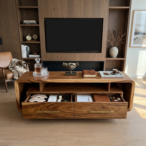 Luxury Walnut Media Console For Contemporary Master Suite Interior