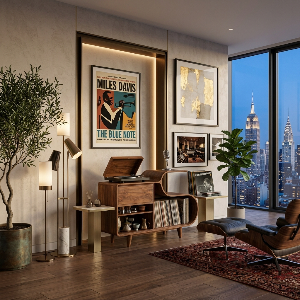 Wooden Vinyl Record Cabinet With Integrated S-Shaped Shelf For Living