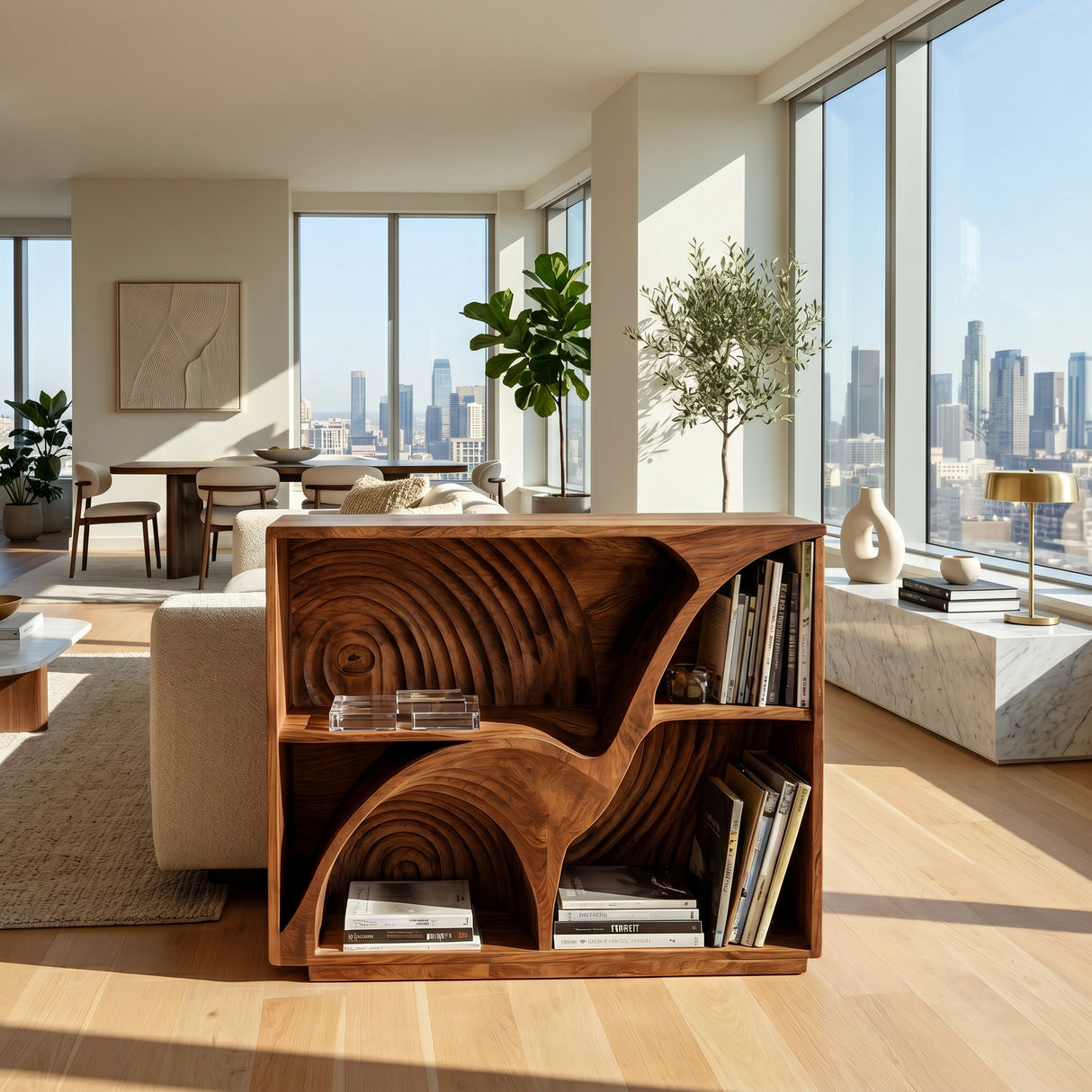 Modern Wooden Magazine Rack With Carved Compartments For Living Room
