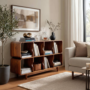 Mid Century Wood Rounded Edges Magazine Rack For Living Room
