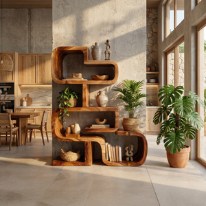 Handcrafted Sculptural Wooden Storage Unit For Spa Decor