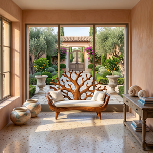 Modern Coral Tree Back Bench For Patio Interior Space