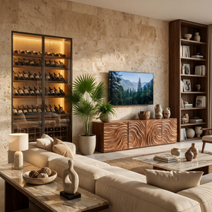 Modern TV Stand With Wave Carved Doors For Living Room