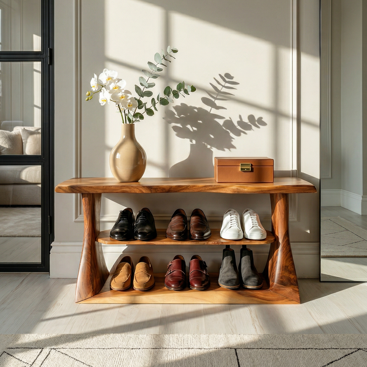 Rustic Shoe Rack Shelf For Entryway Hallway Mudroom Storage Zone
