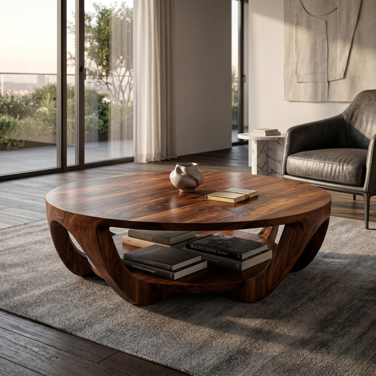 Modern Round Coffee Table With Shelving For Living Room