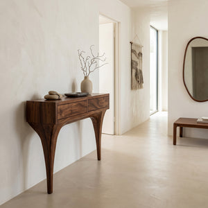 Mid Century Console Table With Sculptural Base For Entryway