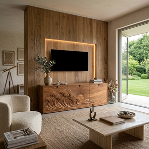 Contemporary TV Stand With Crashing Ocean Waves For Living Room