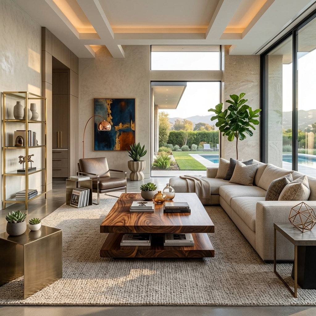 Elegant Wooden Coffee Table Two Layers For Living Room