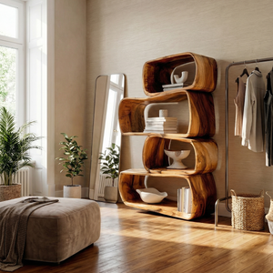 Rustic Farmhouse Abstract Bookshelf Apartment Living Space