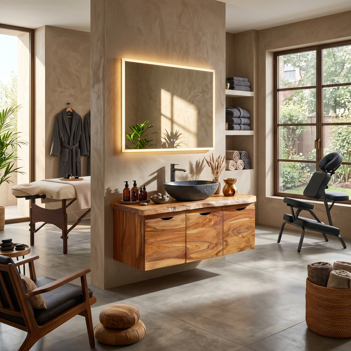 Minimalist Double Sink Vanity Garden Bathroom
