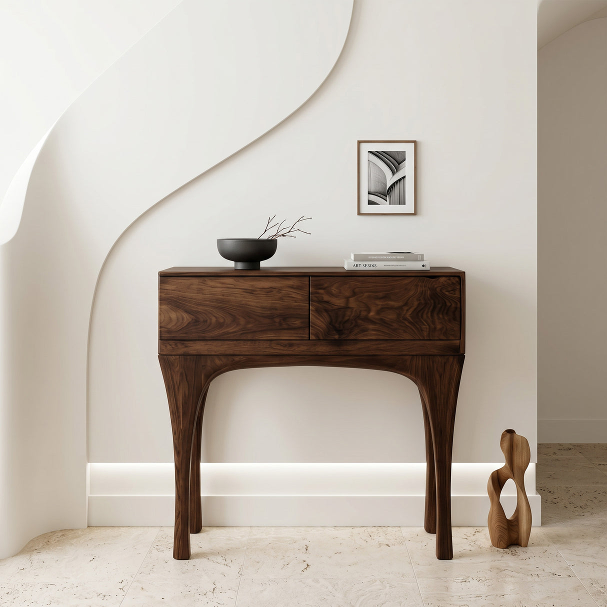 Organic Wooden Tapered Console Table For Living Room