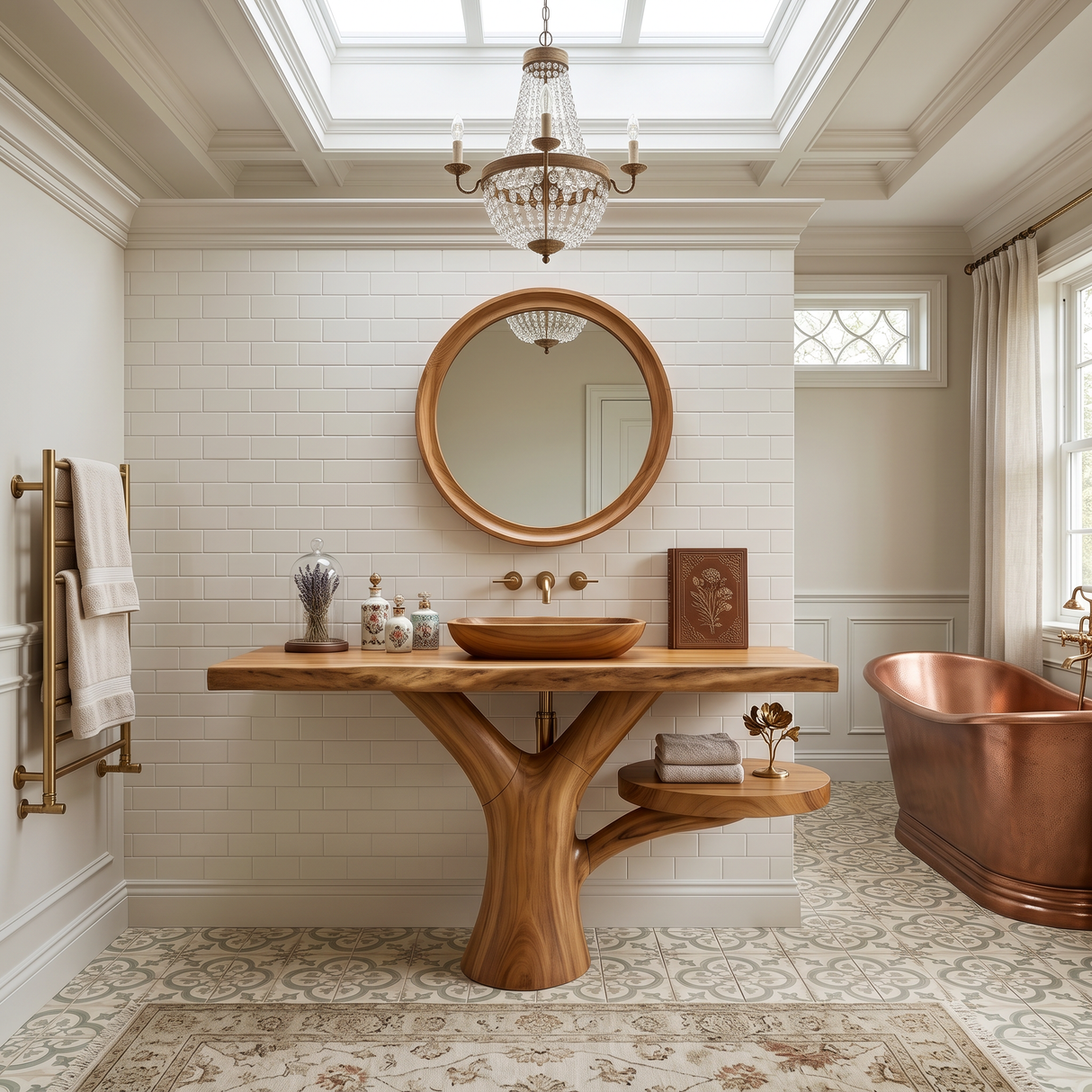 Sculptural Wood Sink Cabinet For Tropical Powder Room