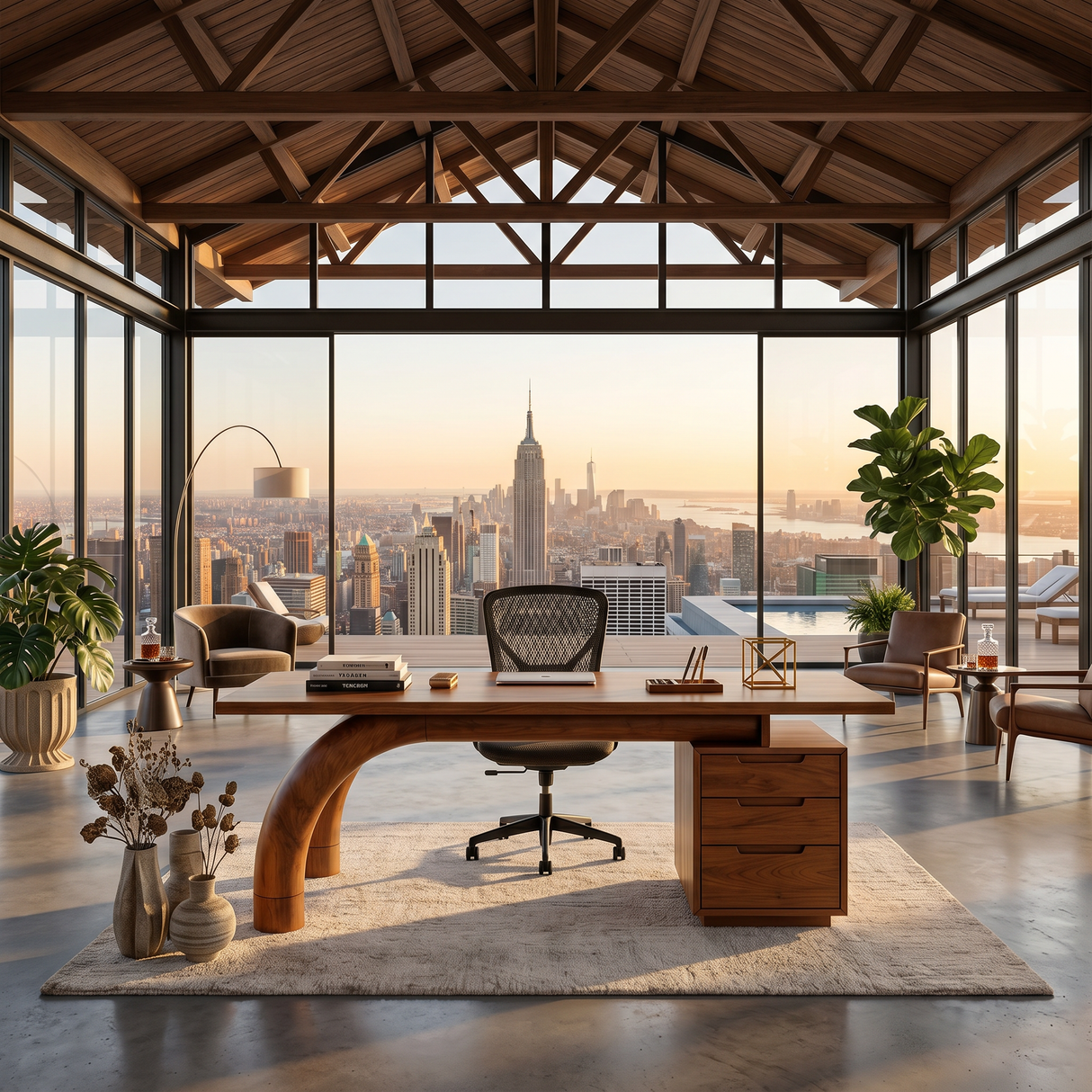 Modern Curved Desk With Open Shelf For Home Office