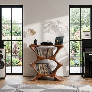 Contemporary Record Player Cabinet With 2-Tier Shelf For Living Room