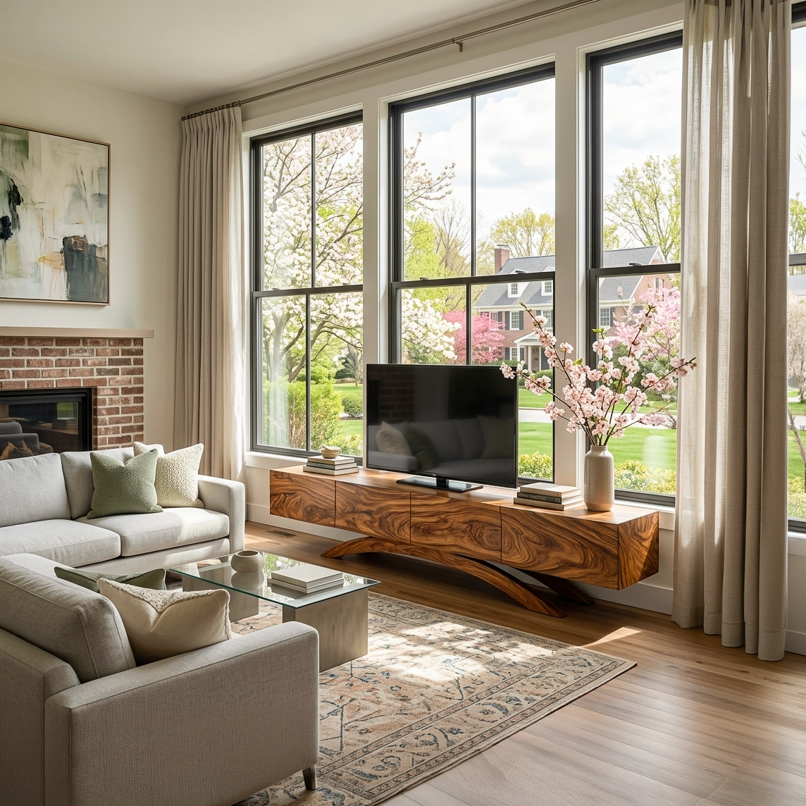 Modern Wooden TV Cabinet With Curved Base For Home Interior