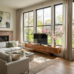 Modern Wooden TV Cabinet With Curved Base For Home Interior