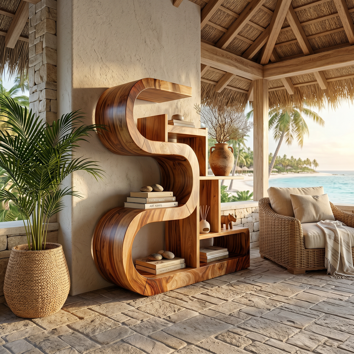 Luxury S-Shaped Wooden Storage Shelf For Contemporary Spaces