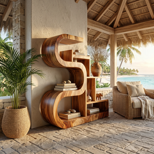 Luxury S-Shaped Wooden Storage Shelf For Contemporary Spaces