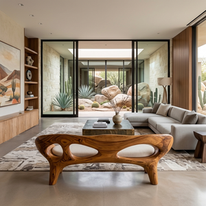 Modern Curved Natural Wood Sofa For Living
