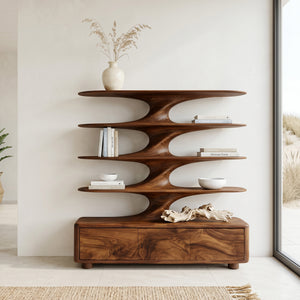 Organic Bookshelf With Twisted Tiers For Home Library