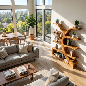 Organic Wooden Bookshelf Branch Form For Home Interior