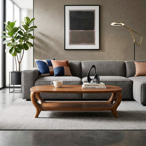 Organic Curved Coffee Table With Shelf For Living Room Decor