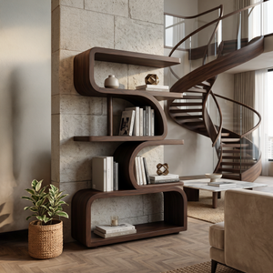 Organic Curved Wooden Bookshelf For Home Decor