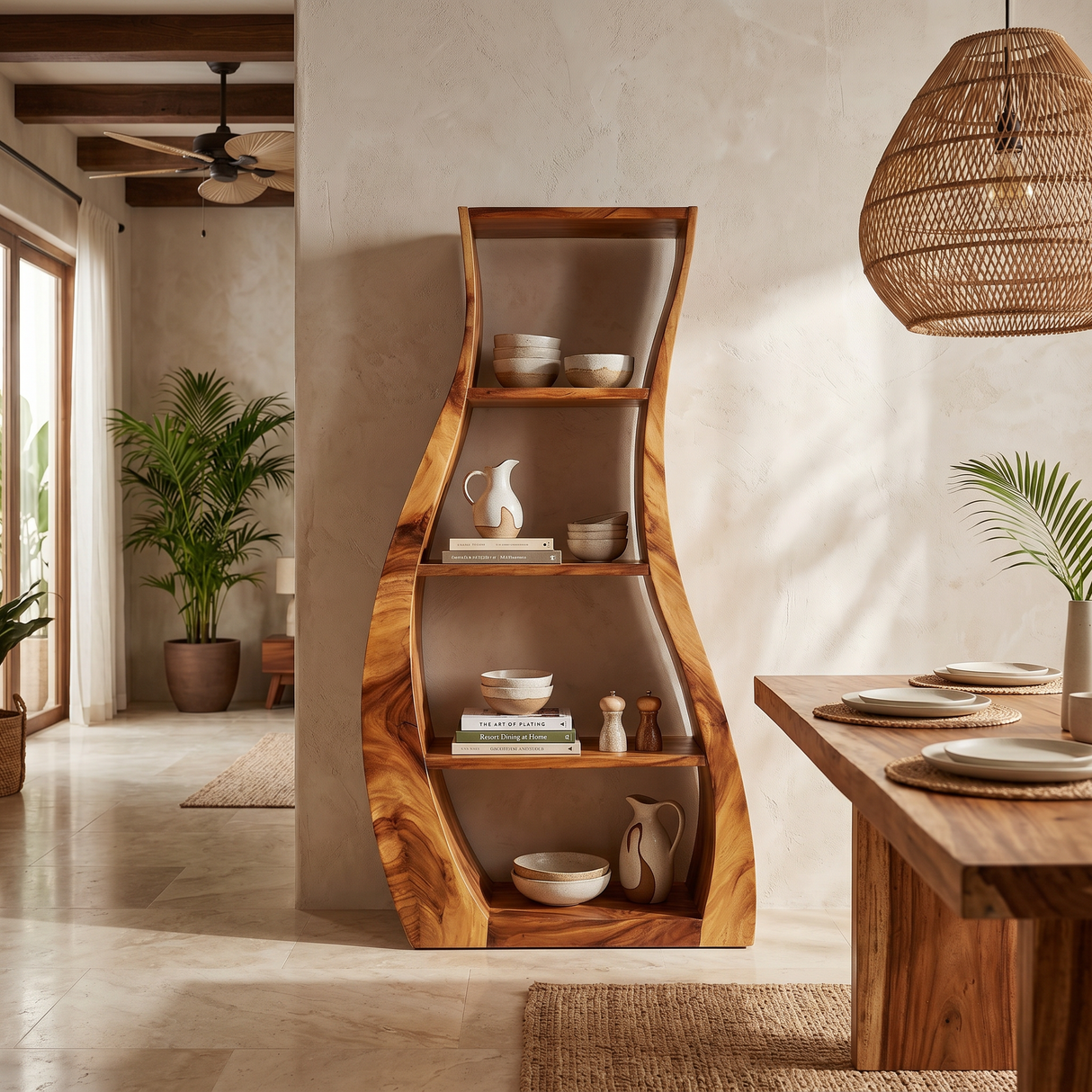 Minimalist Sculpted Wooden Accent Shelf With Flowing Silhouette