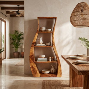 Minimalist Sculpted Wooden Accent Shelf With Flowing Silhouette